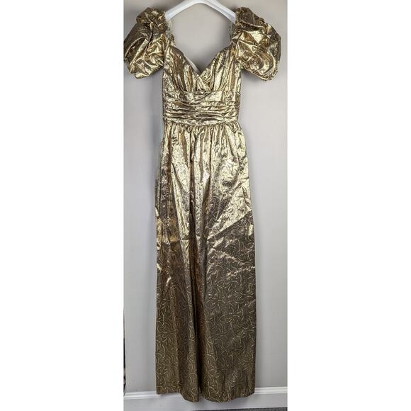 NWT Vtg Mike Benet Formals Metallic Gold Puff Sleeve Dress 10 - Picture 1 of 10